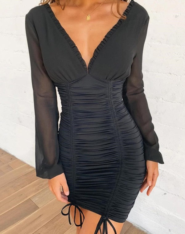 RUCHED LONG SLEEVE DRESS