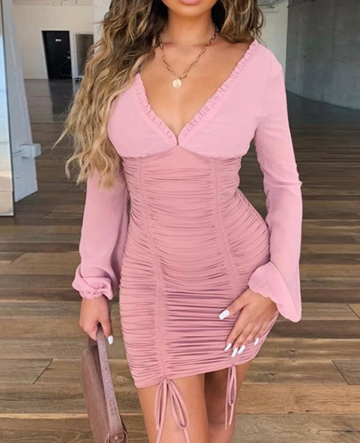 RUCHED LONG SLEEVE DRESS