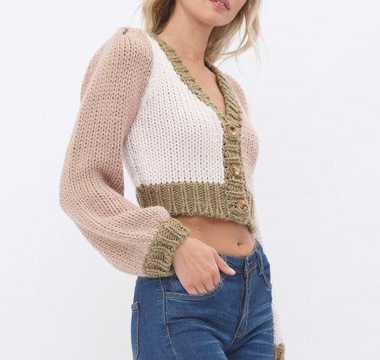 Chunky Color Block Crop Sweater